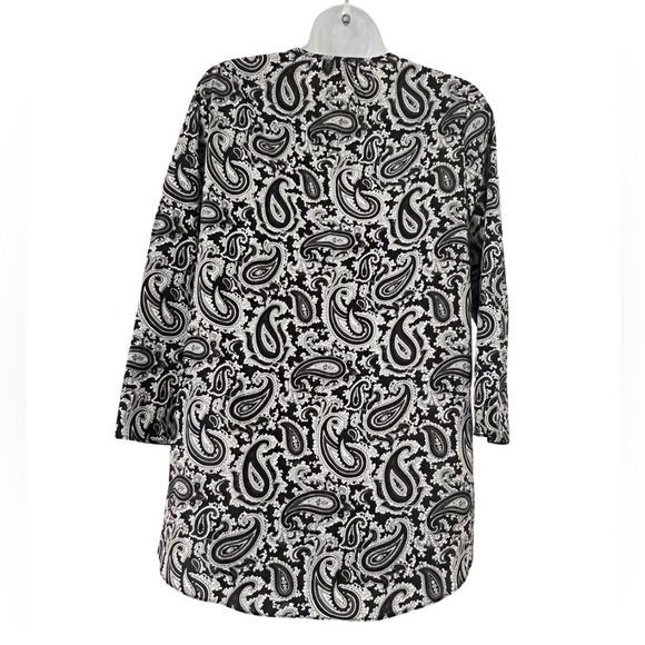 Michael Kors Women Black White Paisley Print Front Tie Tunic Shirt - Picture 5 of 8